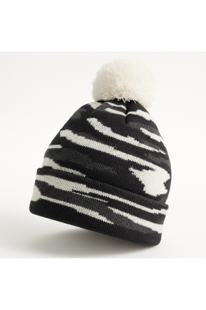 Boys’ Winter Hat with Pom-Pom – Black & White Camo Pattern