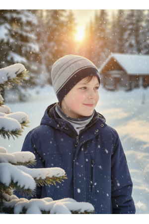 Boys’ Sporty Knit Hat – Beige & Navy Striped