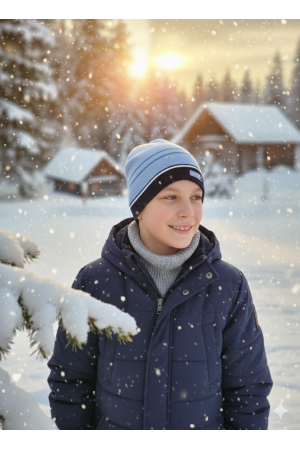 Boys’ Sporty Knit Hat – Light Blue & Navy Striped