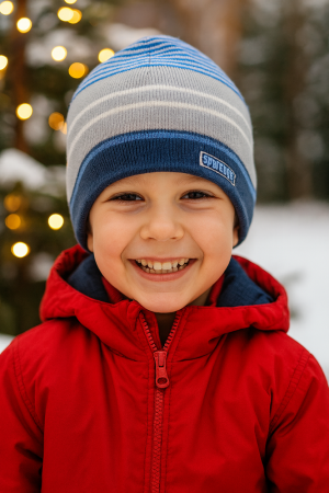 Boys’ Sporty Knit Hat – Grey & Blue Striped