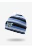 Czapka chłopięca sportowa – niebiesko-granatowa w paski z emblematem.
