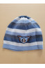 Czapka chłopięca sportowa – błękitno-szara w paski z emblematem