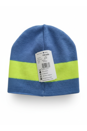 Czapka chłopięca niebiesko-limonkowa z motywem samochodu „Auto”