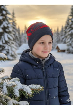 Boys’ Knit Hat – Graphite & Red with “Driver Cruise” Patch