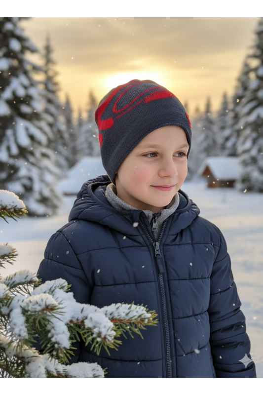 Czapka chłopięca grafitowo-czerwona „Driver Cruise” – ciepła i stylowa