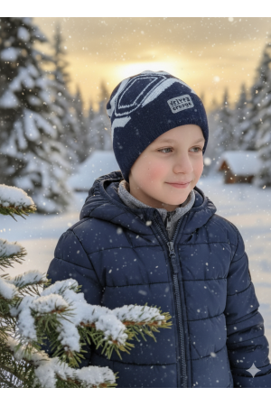 Boys’ Knit Hat – Navy & Grey with “Driver Crazy” Patch