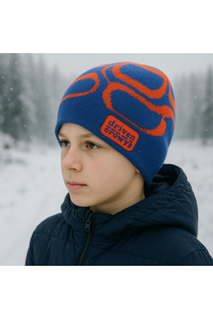Boys’ Knit Hat – Blue & Orange with “Driver Crazy” Patch
