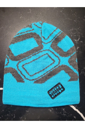 Boys’ Knit Hat – Turquoise & Grey with “Driver Crazy” Patch
