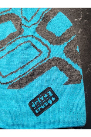 Boys’ Knit Hat – Turquoise & Grey with “Driver Crazy” Patch