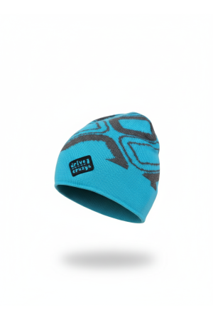 Boys’ Knit Hat – Turquoise & Grey with “Driver Crazy” Patch