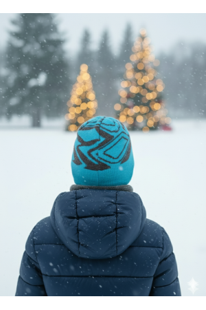 Boys’ Knit Hat – Turquoise & Grey with “Driver Crazy” Patch