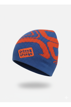 Boys’ Knit Hat – Blue & Orange with “Driver Crazy” Patch