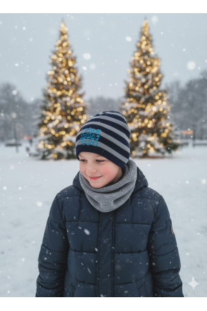 Boys’ Knit Hat – Navy & Grey Striped Boys Department