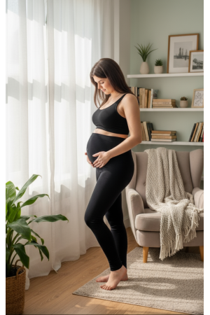 Legginsy ciążowe BAK, czarne z pasem na brzuch. Komfort dla mam.