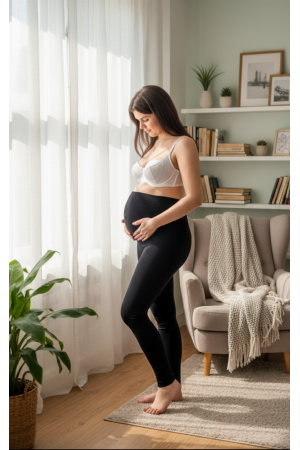 Legginsy ciążowe BAK, czarne z pasem na brzuch. Komfort dla mam.