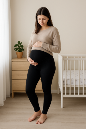 Maternity Leggings – Black with Over-Bump Band, Comfort for Every Day