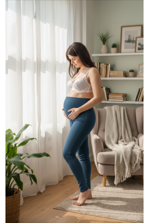 Legginsy ciążowe BAK – jeansowe z pasem na brzuch. Komfort dla mam.