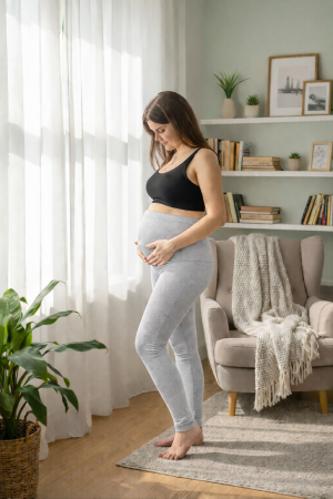 Legginsy ciążowe BAK – z pasem na brzuch. Komfort dla mam.