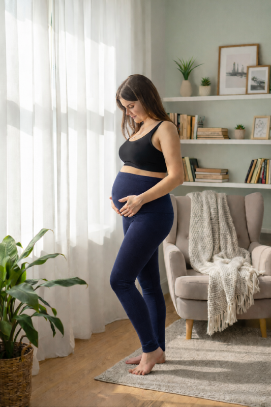 Maternity Leggings – Navy with Over-Bump Band, Comfort for Every Day
