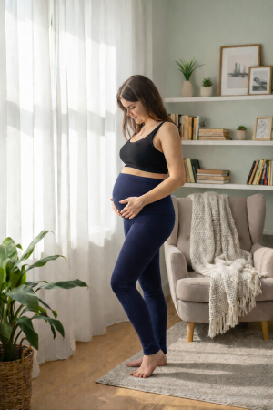 Maternity Leggings – Navy with Over-Bump Band, Comfort for Every Day