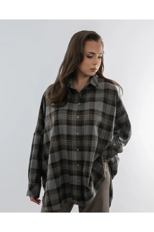 Oversized Women's Shirt in Green Check | DOREDO