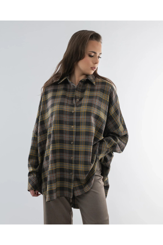 Women's Oversized Yellow Check Shirt | DOREDO