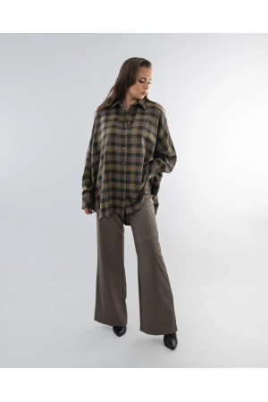 Women's Oversized Yellow Check Shirt | DOREDO