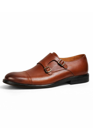 Monaco Double Monk Brown Leather Shoes | DOREDO