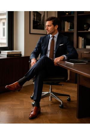 Monaco Double Monk Brown Leather Shoes | DOREDO