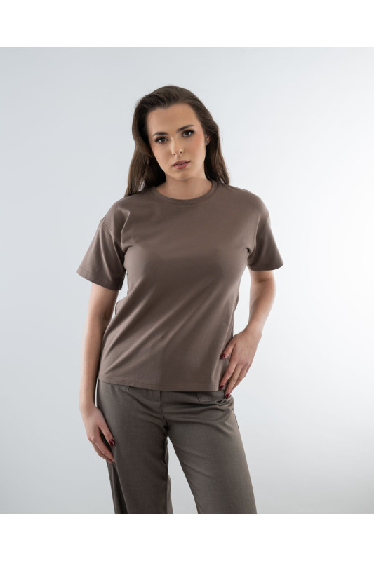 (0077) T-shirt damski basic premium Cappuccino