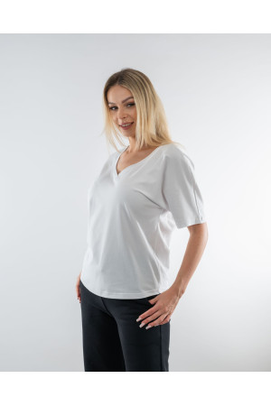 (0078) T-shirt damski V-neck premium biały