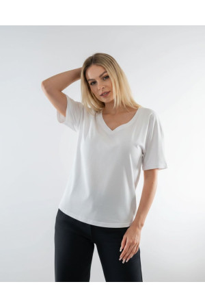 (0078) T-shirt damski V-neck premium biały