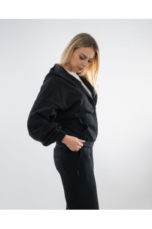 (0082) Czarna bluza damska z kapturem premium
