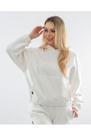 (0084) Kremowa bluza damska z kapturem - bawełna organiczna