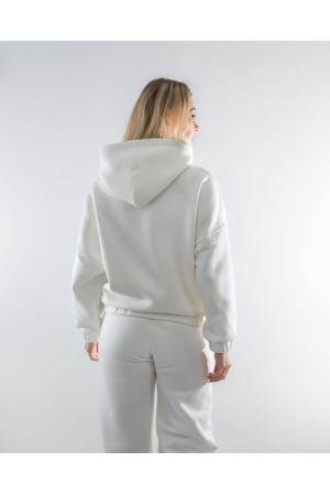 (0084) Kremowa bluza damska z kapturem - bawełna organiczna