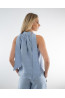 (0086) Błękitna lniana bluzka damska premium Open Shoulder