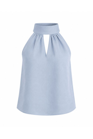 (0086) Błękitna lniana bluzka damska premium Open Shoulder
