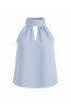 (0086) Błękitna lniana bluzka damska premium Open Shoulder