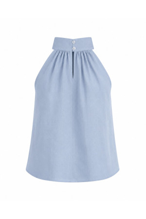(0086) Błękitna lniana bluzka damska premium Open Shoulder