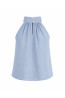 (0086) Błękitna lniana bluzka damska premium Open Shoulder