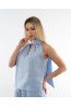 (0086) Błękitna lniana bluzka damska premium Open Shoulder