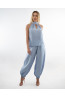 (0086) Błękitna lniana bluzka damska premium Open Shoulder