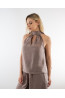 (0087) Cappuccino lniana bluzka damska Open Shoulder