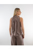 (0087) Cappuccino lniana bluzka damska Open Shoulder