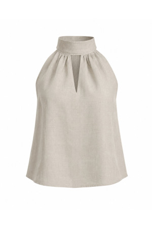 (0087) Cappuccino lniana bluzka damska Open Shoulder