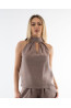 (0087) Cappuccino lniana bluzka damska Open Shoulder