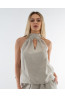 Lniana bluzka damska Cream Open Shoulder | DOREDO