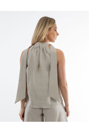 Lniana bluzka damska Cream Open Shoulder | DOREDO