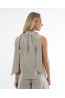 Lniana bluzka damska Cream Open Shoulder | DOREDO