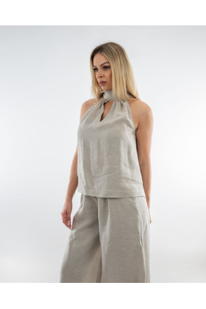 Lniana bluzka damska Cream Open Shoulder | DOREDO